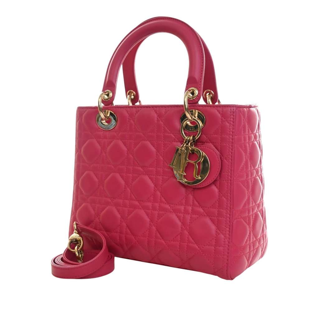 Dior Medium Lambskin Cannage Lady Dior Pink Leather Very good - Inside View