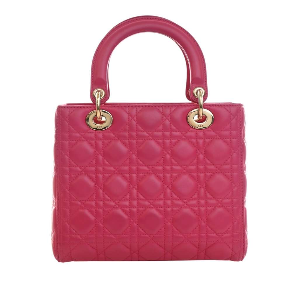 Dior Medium Lambskin Cannage Lady Dior Pink Leather Very good - Model View