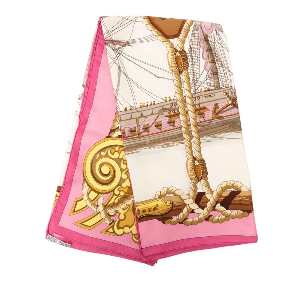 Hermès Tribord Silk Scarf 90 Pink Very good - Front View
