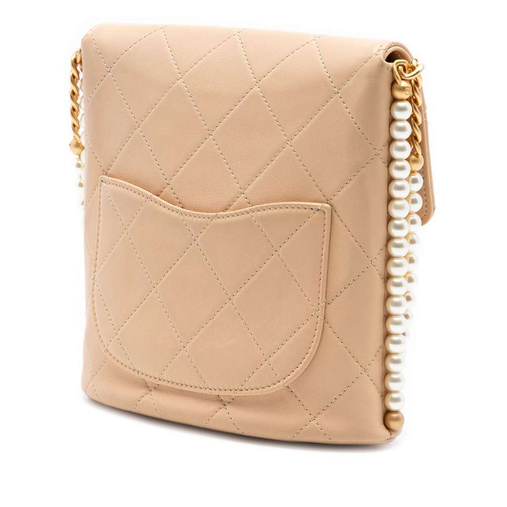 Chanel Small Quilted Calfskin About Pearls Hobo Beige Leather Very good condition - Back View