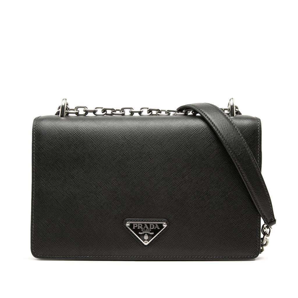 Prada Saffiano and Tessuto Chain Crossbody Black Very good - Front View