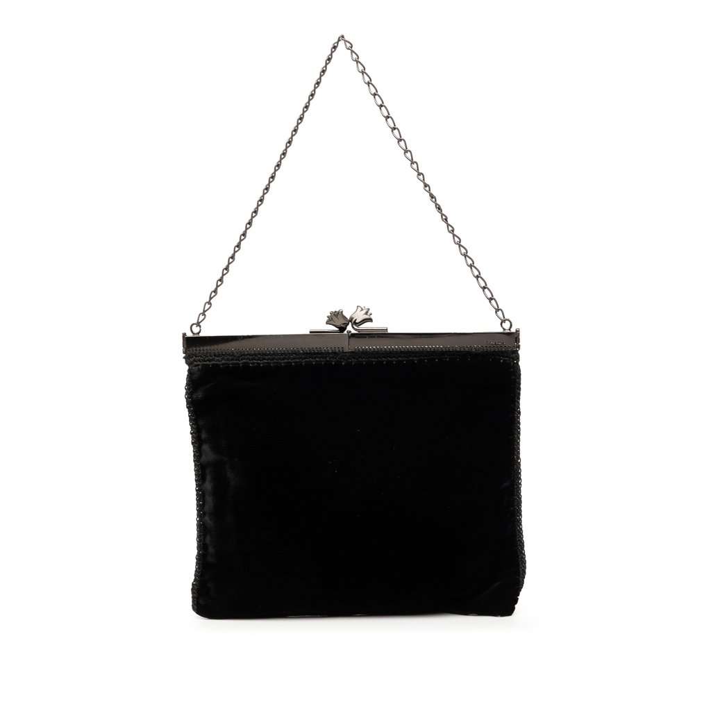 Prada Velluto Ricamo Tulip Kisslock Frame Bag Black Very good condition - Front View