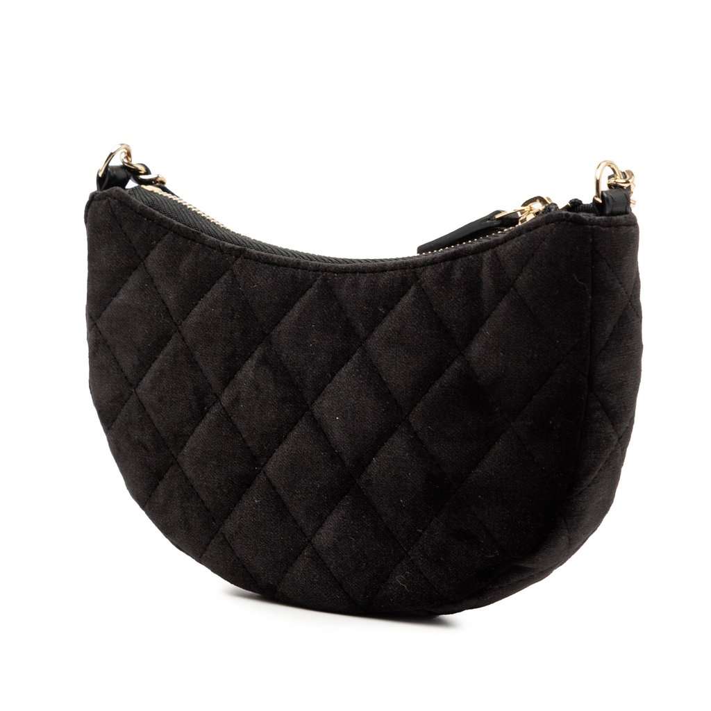 Chanel CC Quilted Velour Half Moon Chain Crossbody Black Very good - Back View
