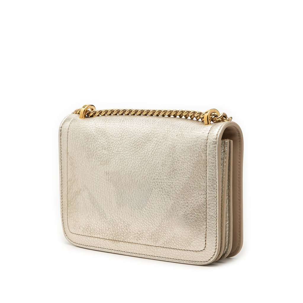 Ferragamo Small Metallic Leather Ginevra Shoulder Bag Gold Leather Very good - Back View