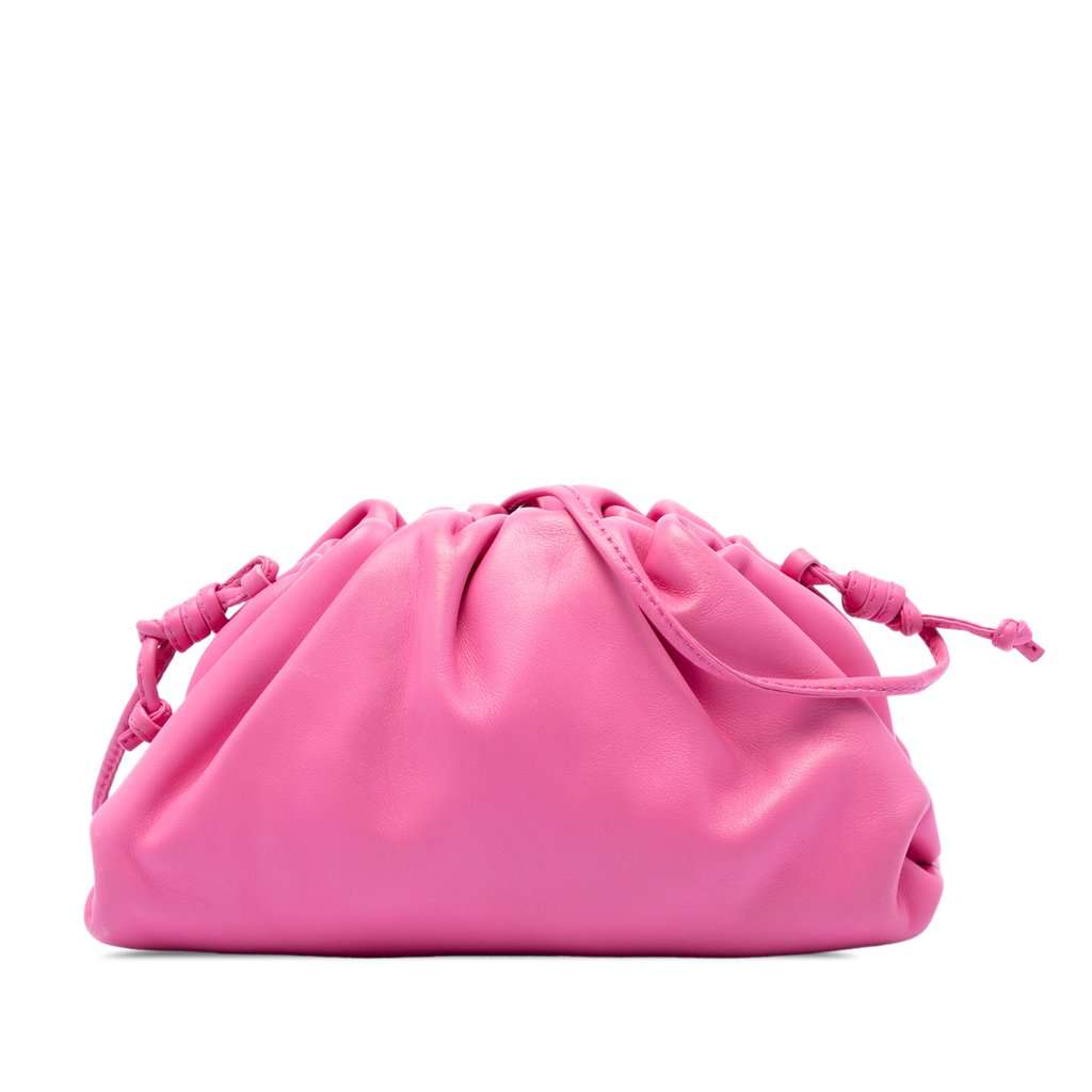 Bottega Veneta Lambskin The Mini Pouch Crossbody Pink Leather Very good - Front View