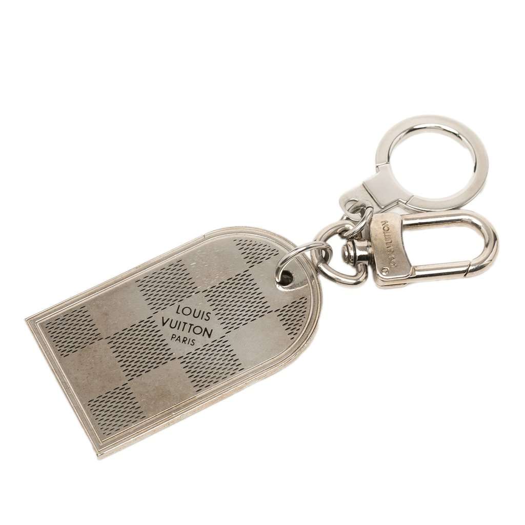 Louis Vuitton Brass Damier Porte Cles Address Bag Charm and Key Holder Silver Metal Very good condition - Back View