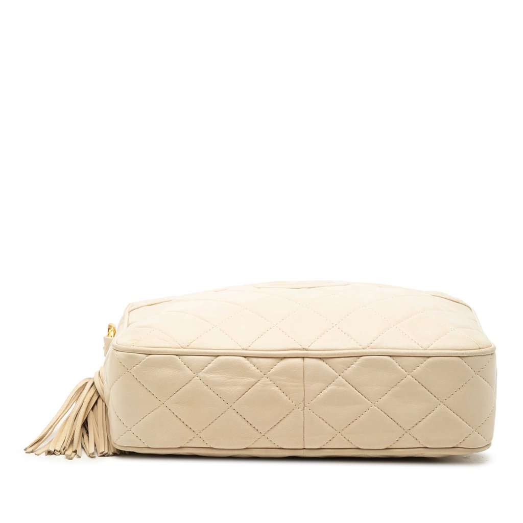 Chanel CC Quilted Lambskin Tassel Crossbody Bag Beige Leather Good condition - Inside View