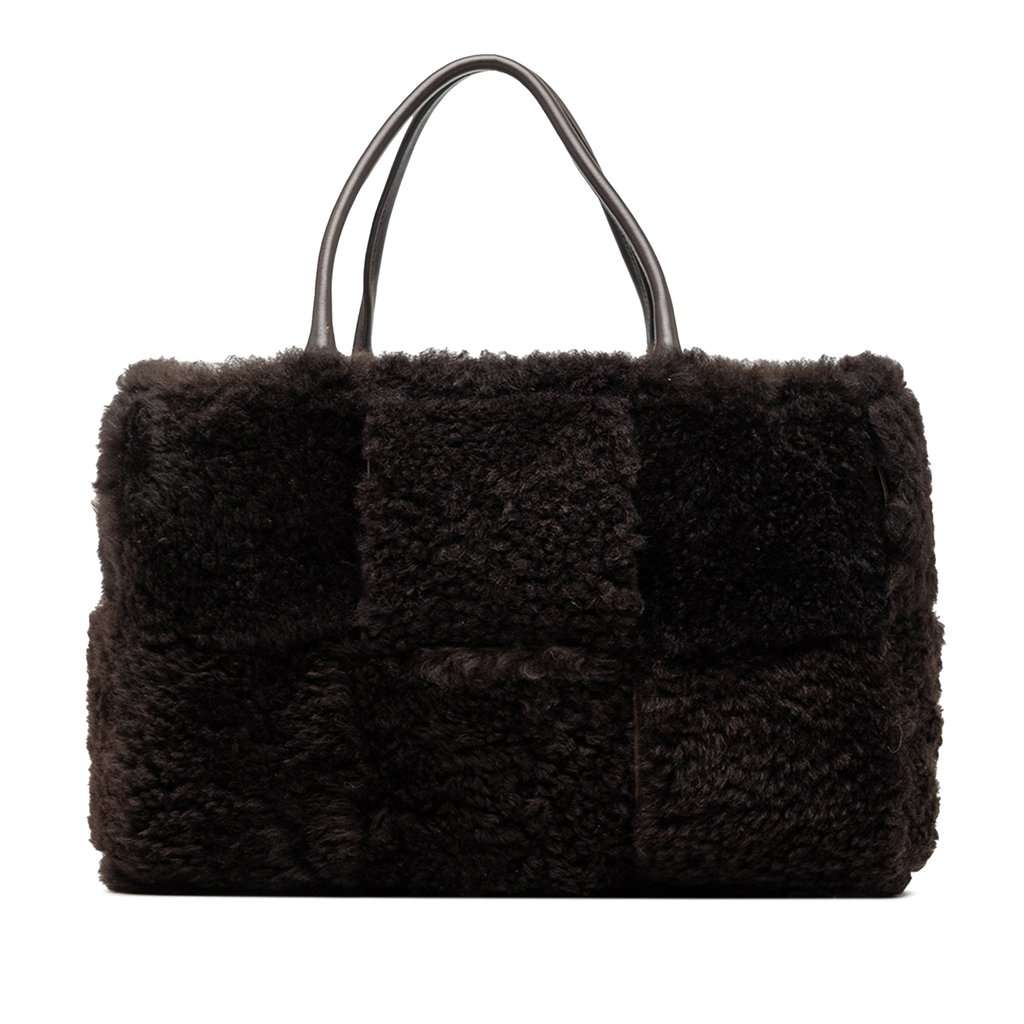 Bottega Veneta Small Shearling Intrecciato Arco Tote Brown Very good condition - Front View