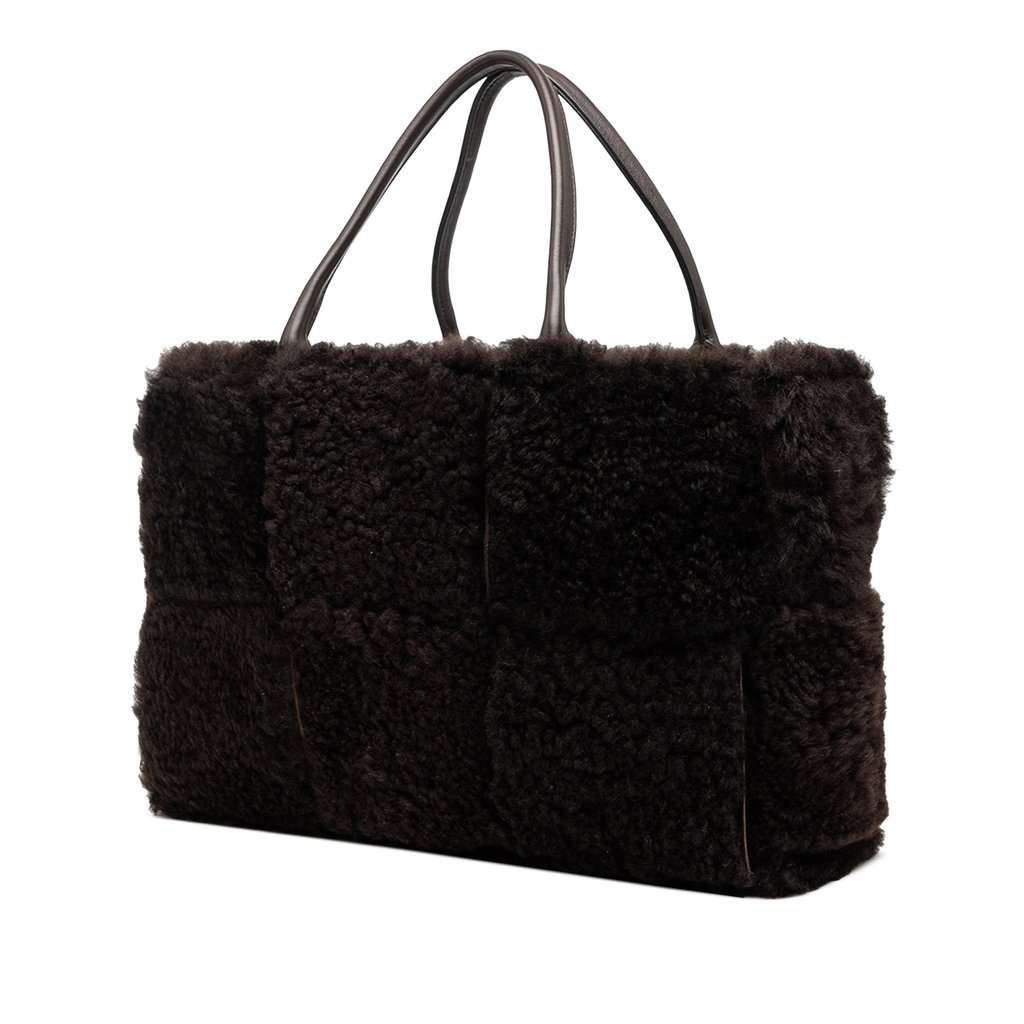 Bottega Veneta Small Shearling Intrecciato Arco Tote Brown Very good condition - Back View