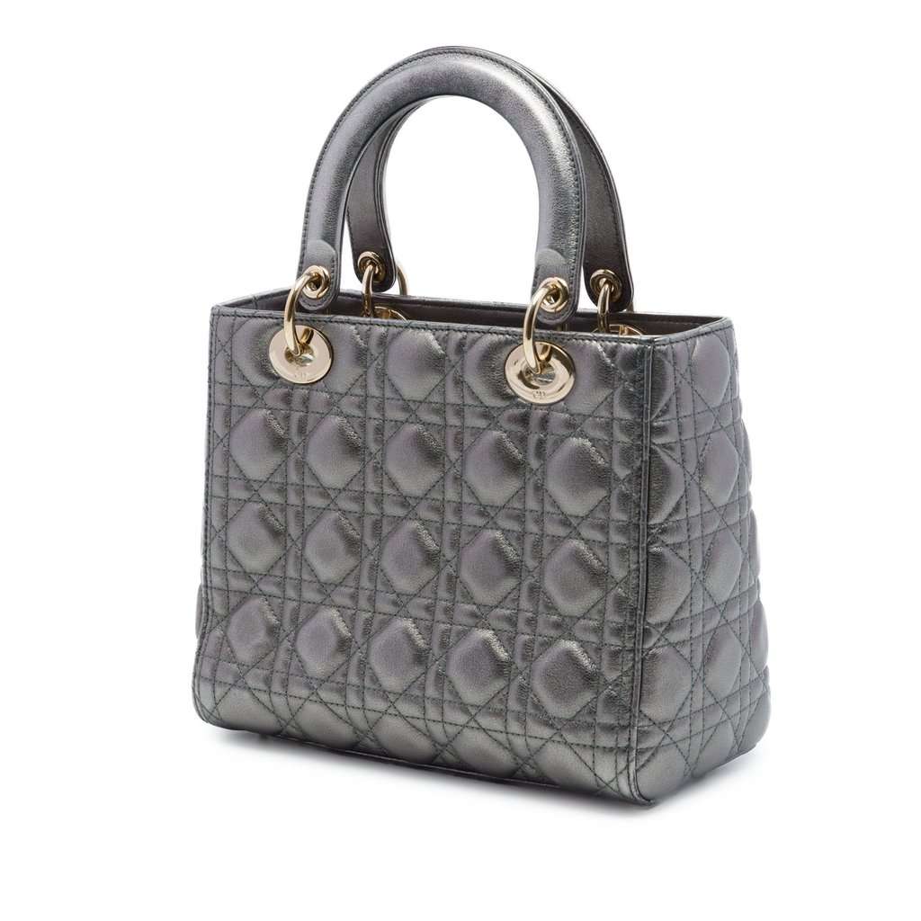 Dior Medium Metallic Lambskin Cannage Lady Dior MultiColor Leather Very good - Back View