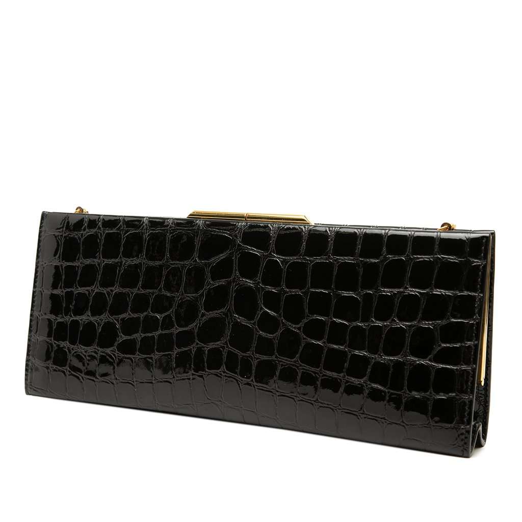 Saint Laurent Croc Embossed Patent Midnight Clutch on Chain Black Leather Very good - Back View