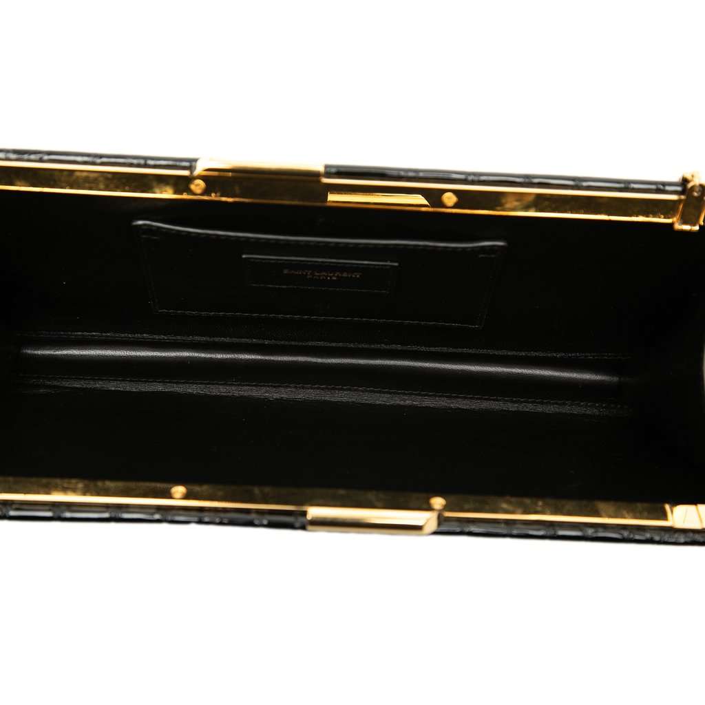 Saint Laurent Croc Embossed Patent Midnight Clutch on Chain Black Leather Very good - Model View