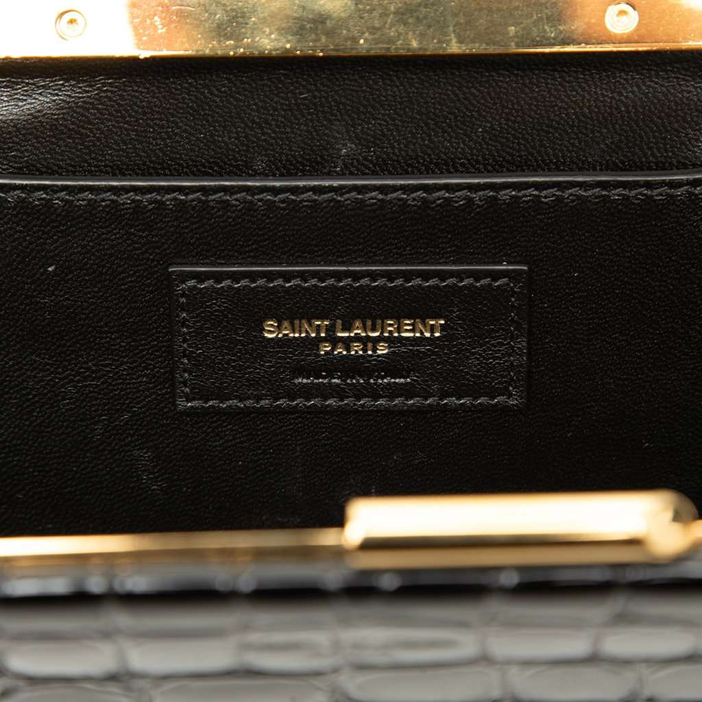 Saint Laurent Croc Embossed Patent Midnight Clutch on Chain Black Leather Very good - Box View