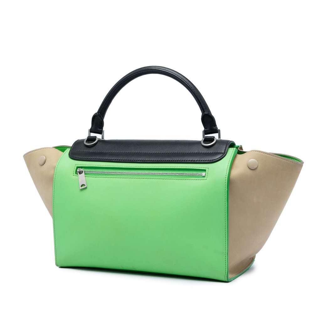Celine Small Tricolor Leather Trapeze Satchel Green Leather Very good - Back View