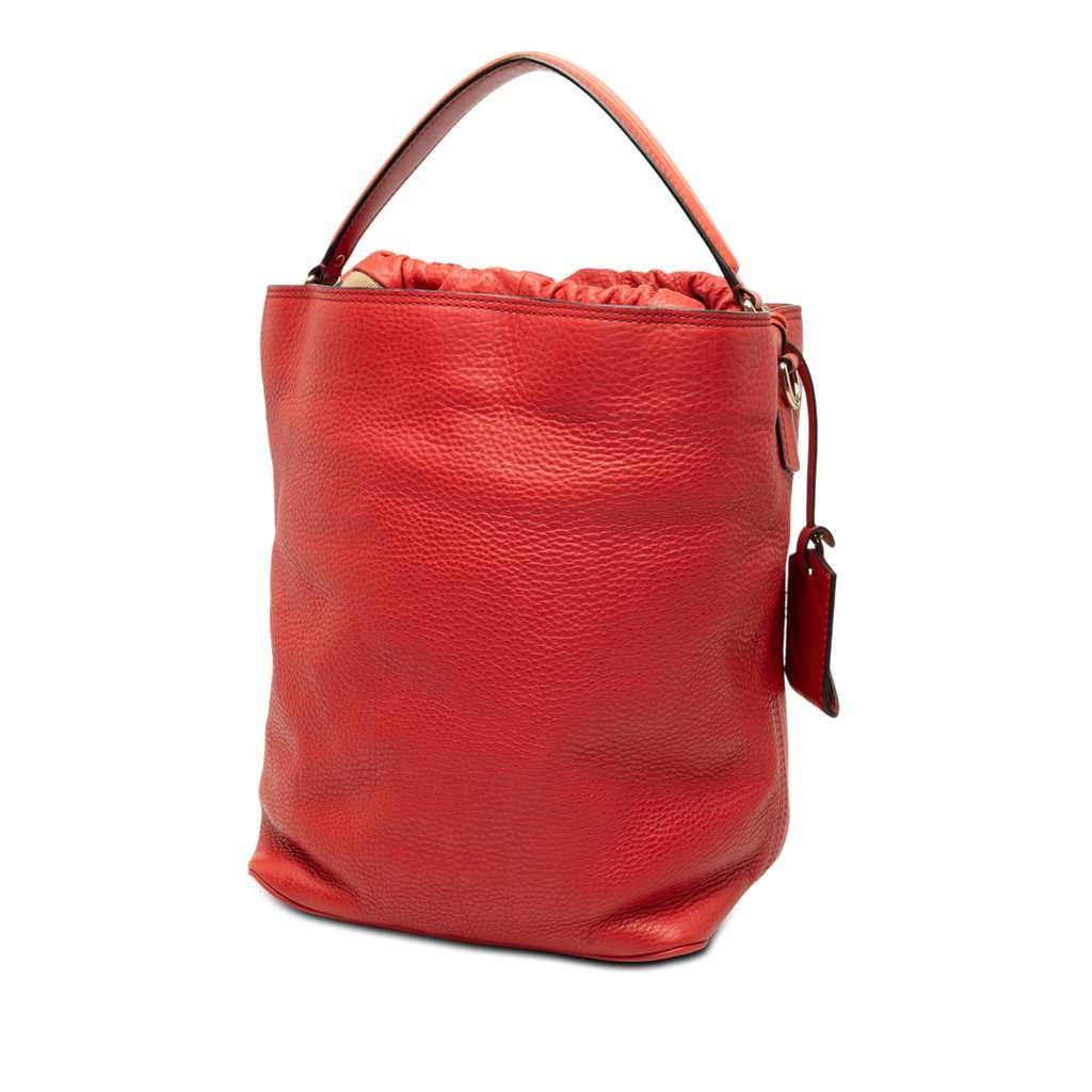 Burberry House Check Canvas and Calfskin Ashby Bucket Bag Red Leather Very good - Back View