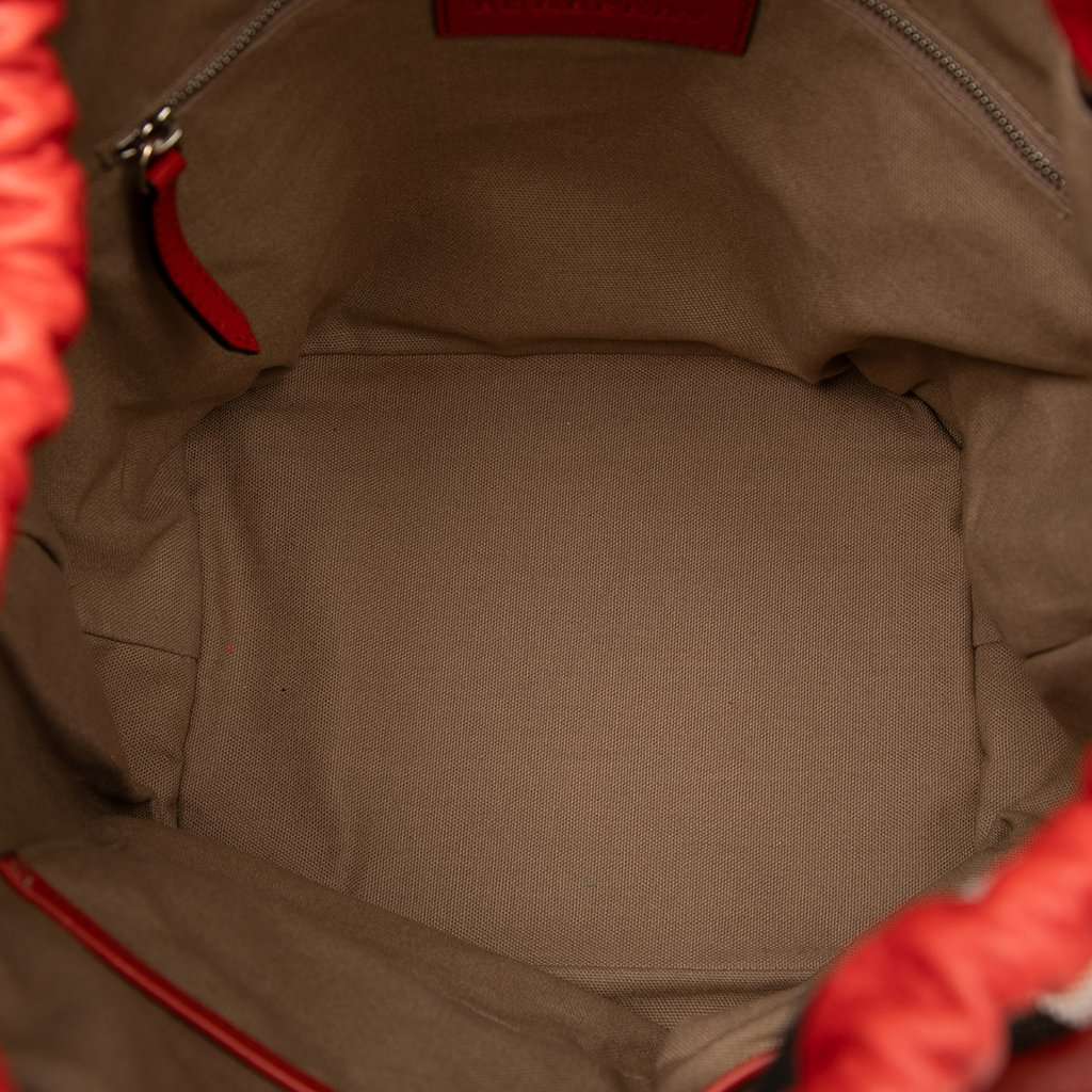 Burberry House Check Canvas and Calfskin Ashby Bucket Bag Red Leather Very good - Model View