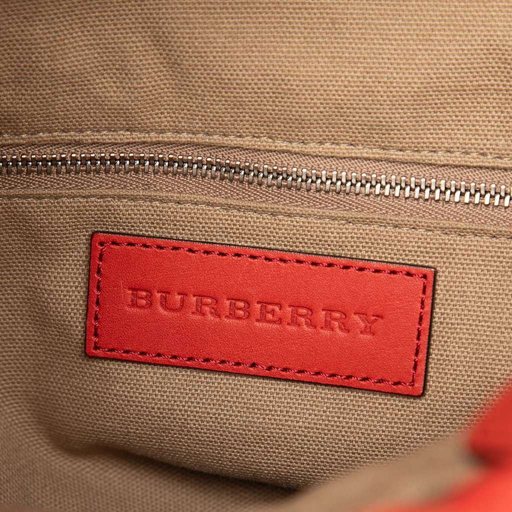 Burberry House Check Canvas and Calfskin Ashby Bucket Bag Red Leather Very good - Box View