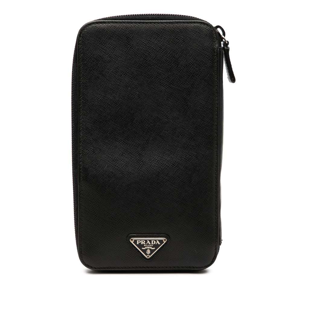 Prada Saffiano Zip Around Wallet Black Leather Very good condition - Front View