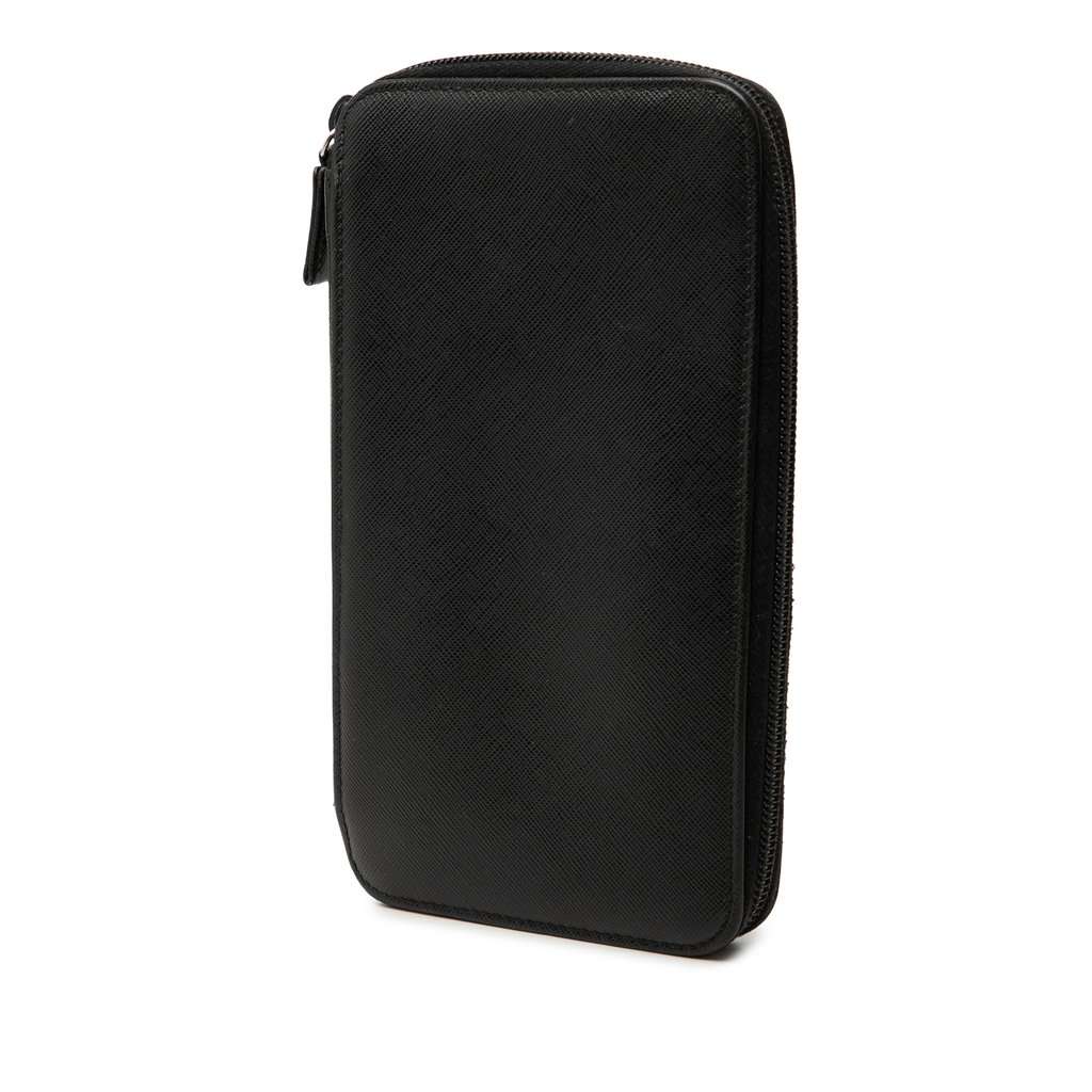 Prada Saffiano Zip Around Wallet Black Leather Very good condition - Back View