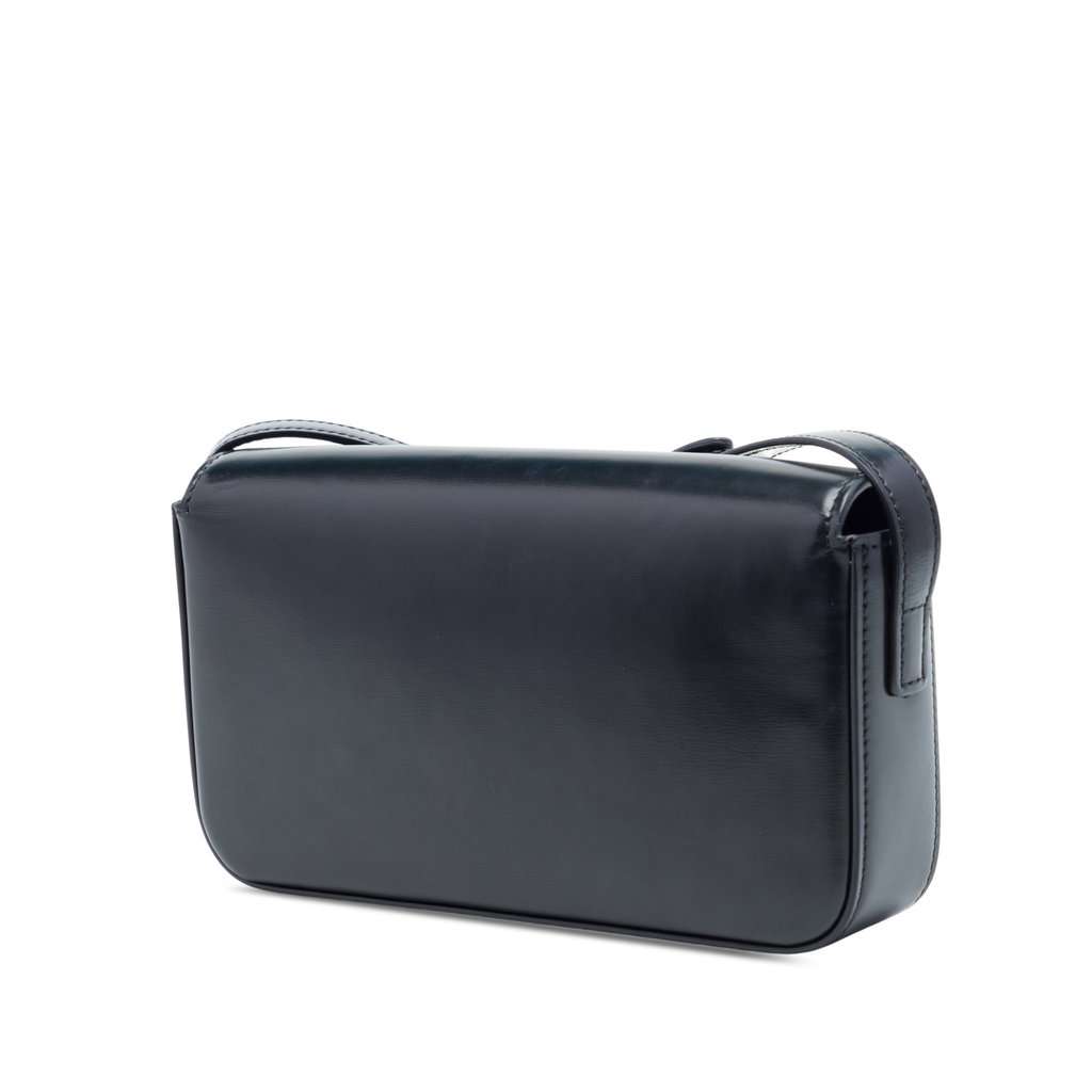 Celine Shiny Calfskin Triomphe Claude Shoulder Bag Black Leather Very good - Back View