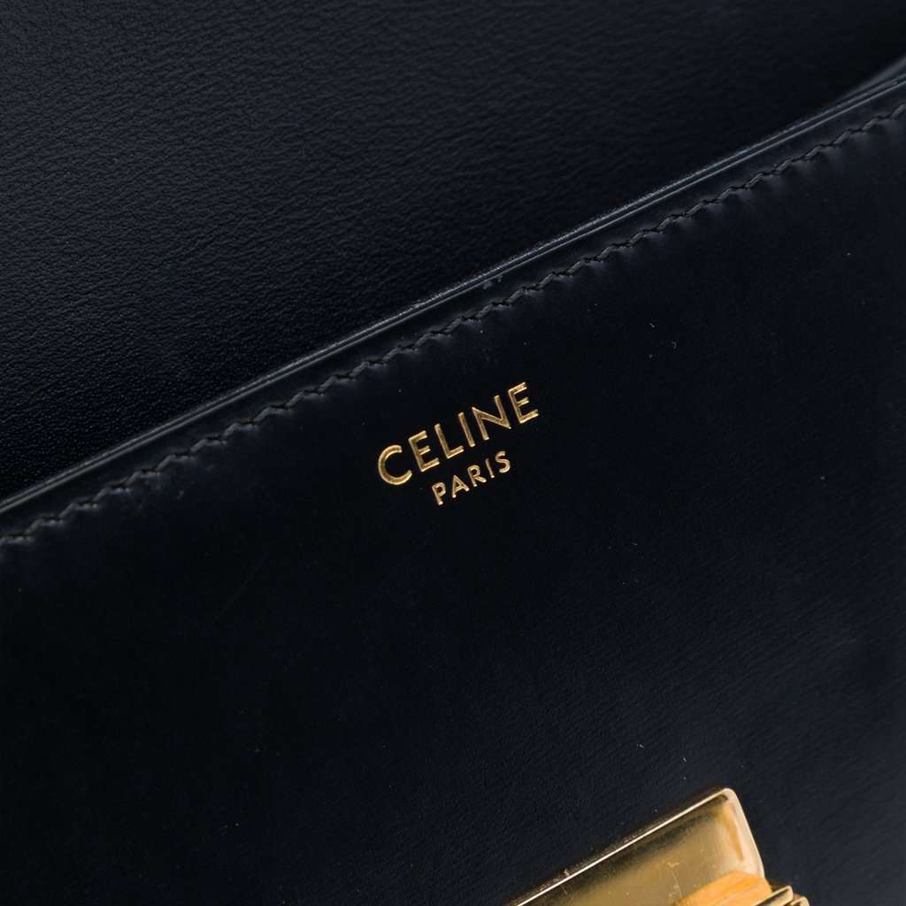 Celine Shiny Calfskin Triomphe Claude Shoulder Bag Black Leather Very good - Box View