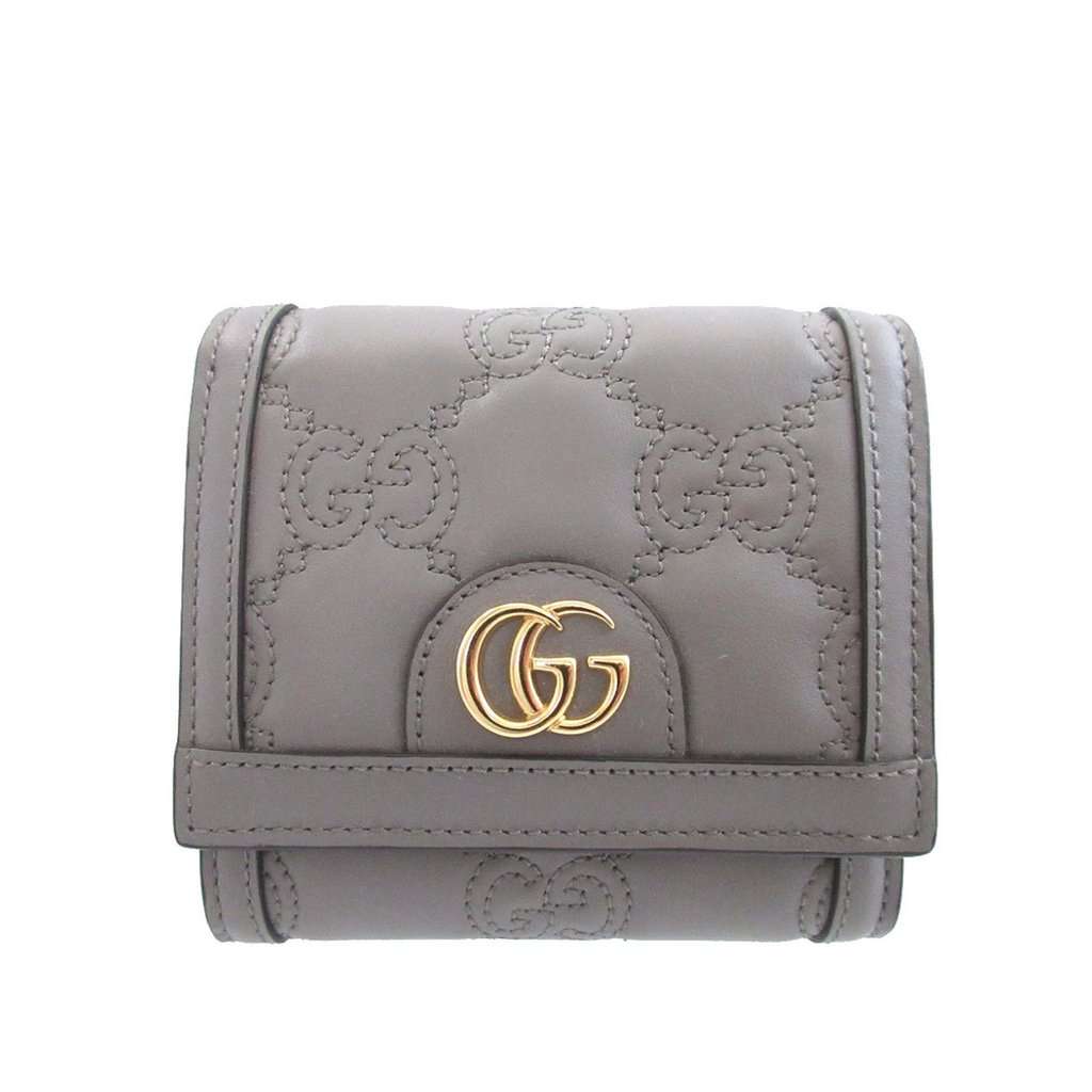 Gucci GG Matelasse Calfskin Bifold Wallet Grey Leather Very good - Front View