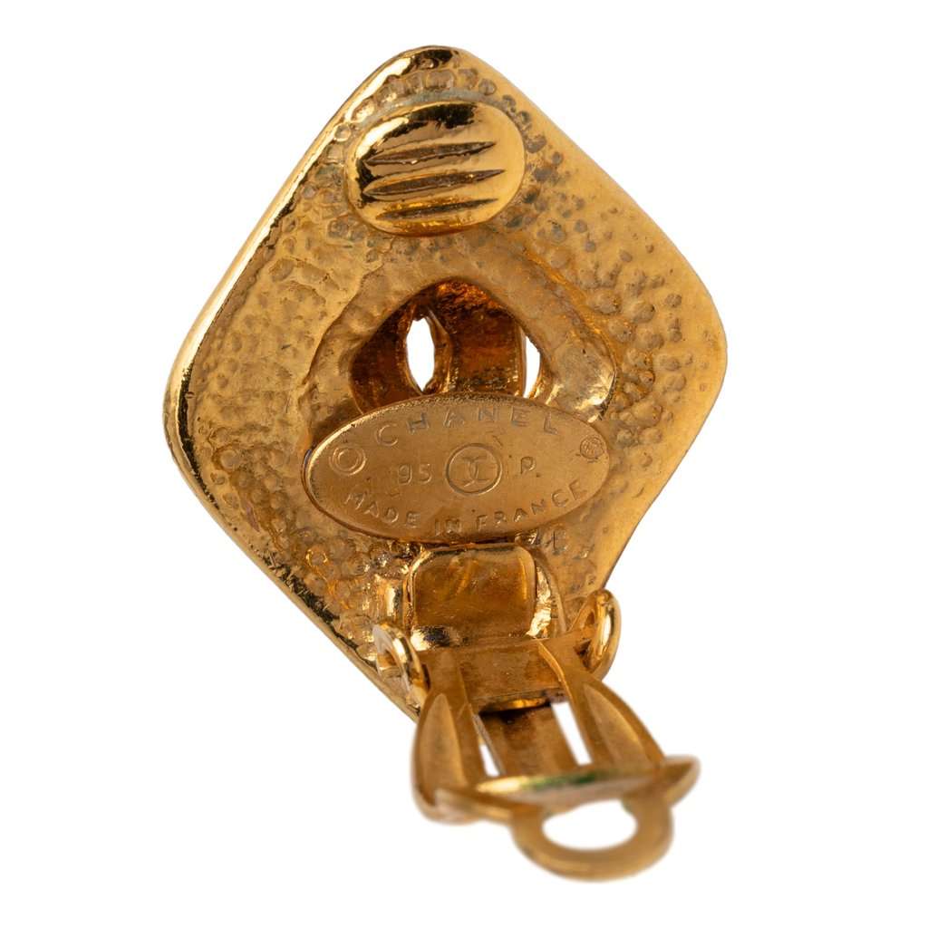 Chanel CC Gold Plated Rhombus Clip On Earrings Gold Metal Very good - Inside View