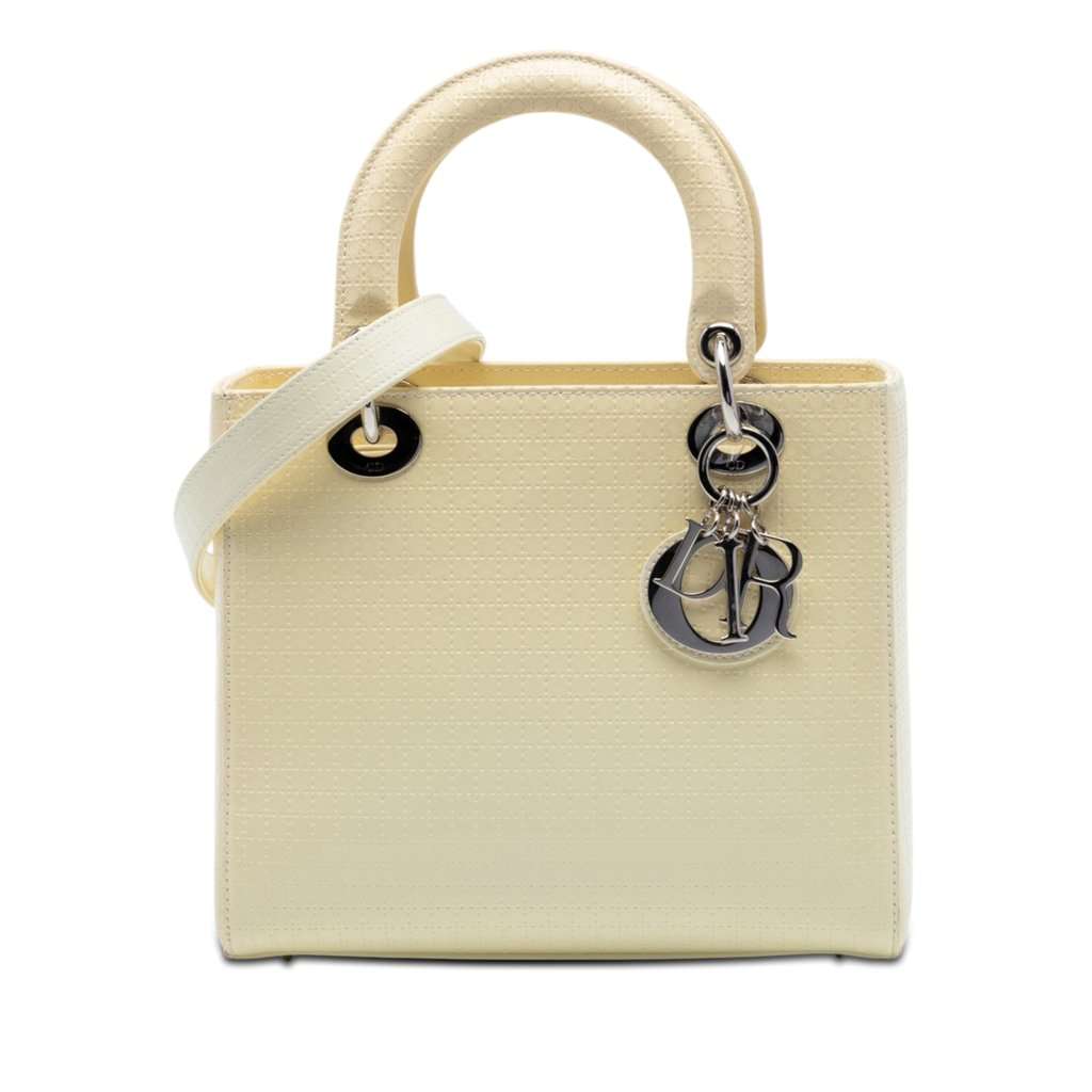 Dior Medium Patent Microcannage Lady Dior White Leather Very good condition - Front View