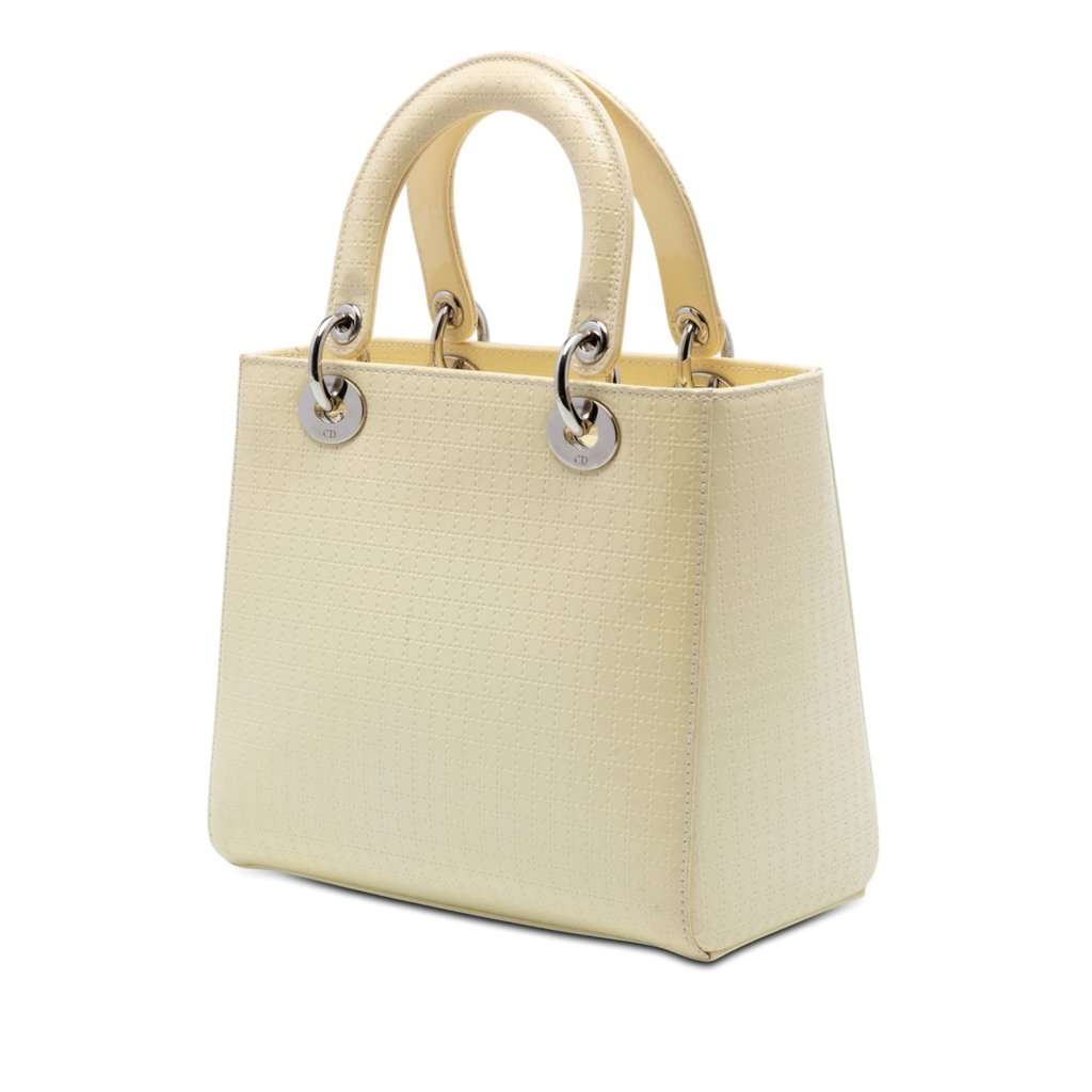 Dior Medium Patent Microcannage Lady Dior White Leather Very good condition - Back View