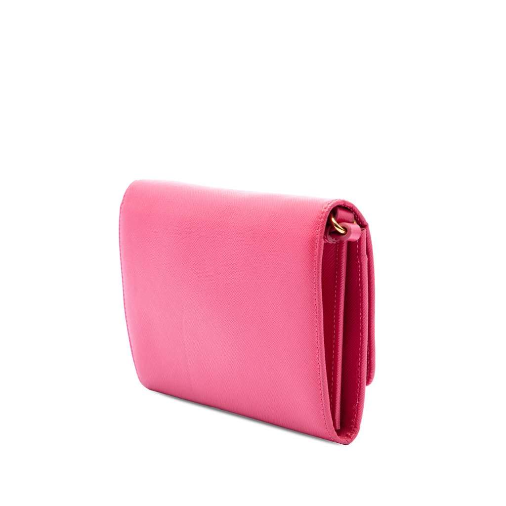 Prada Saffiano Lux Bow Wallet On Strap Pink Leather Very good condition - Back View