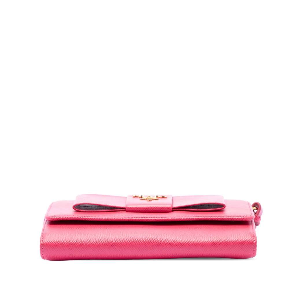 Prada Saffiano Lux Bow Wallet On Strap Pink Leather Very good condition - Inside View
