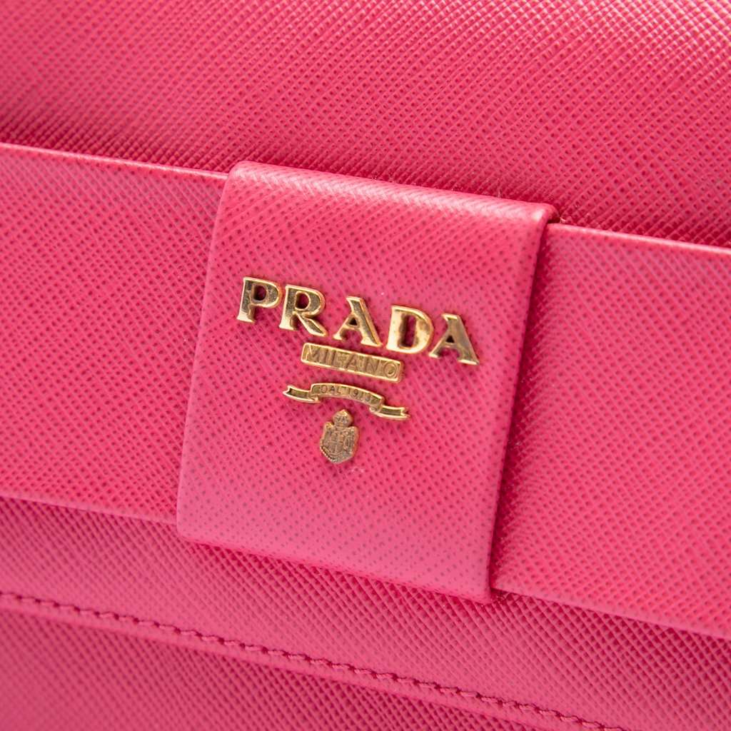 Prada Saffiano Lux Bow Wallet On Strap Pink Leather Very good condition - Box View