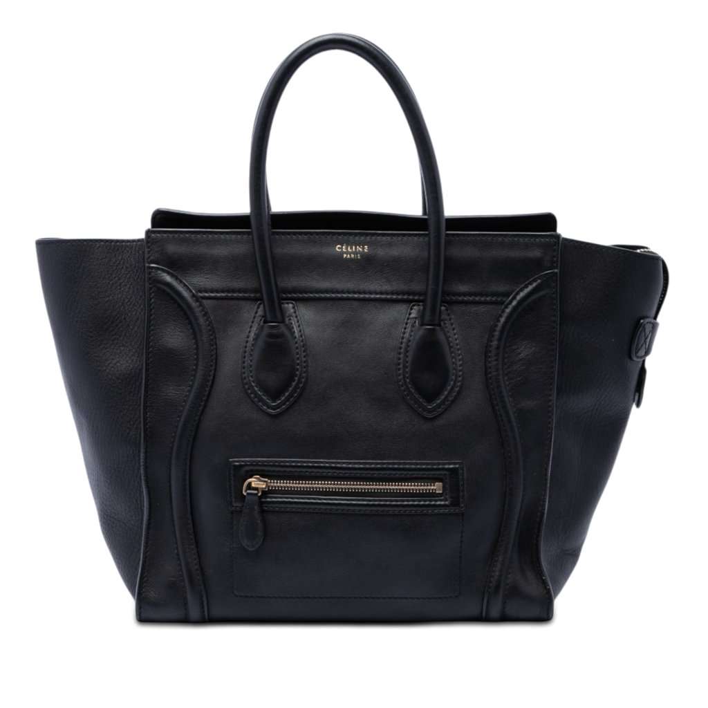 Celine Mini Leather Luggage Tote Black Leather Very good - Front View