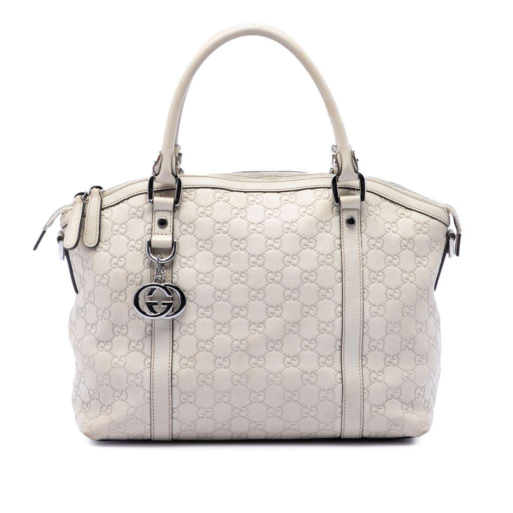 Gucci Medium Guccissima GG Charm Dome Satchel White Leather Very good condition - Front View
