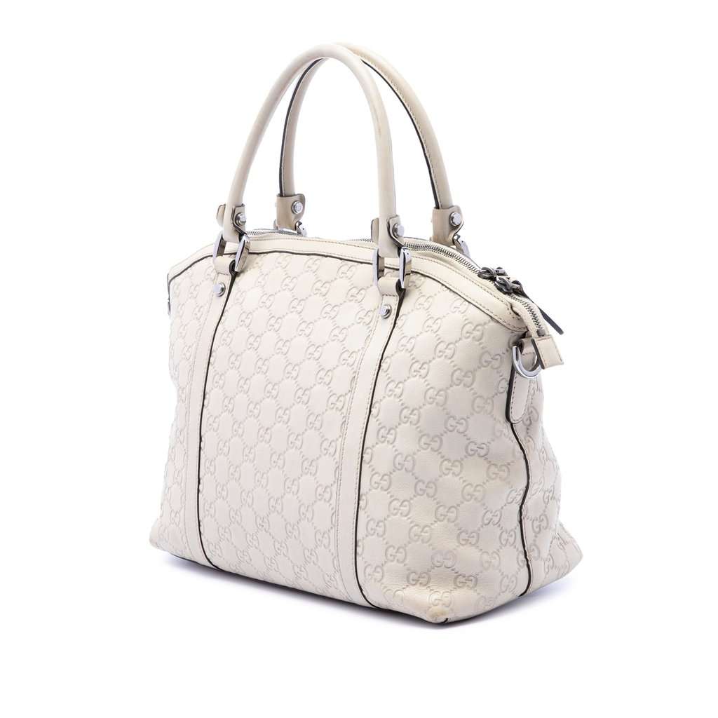 Gucci Medium Guccissima GG Charm Dome Satchel White Leather Very good condition - Back View