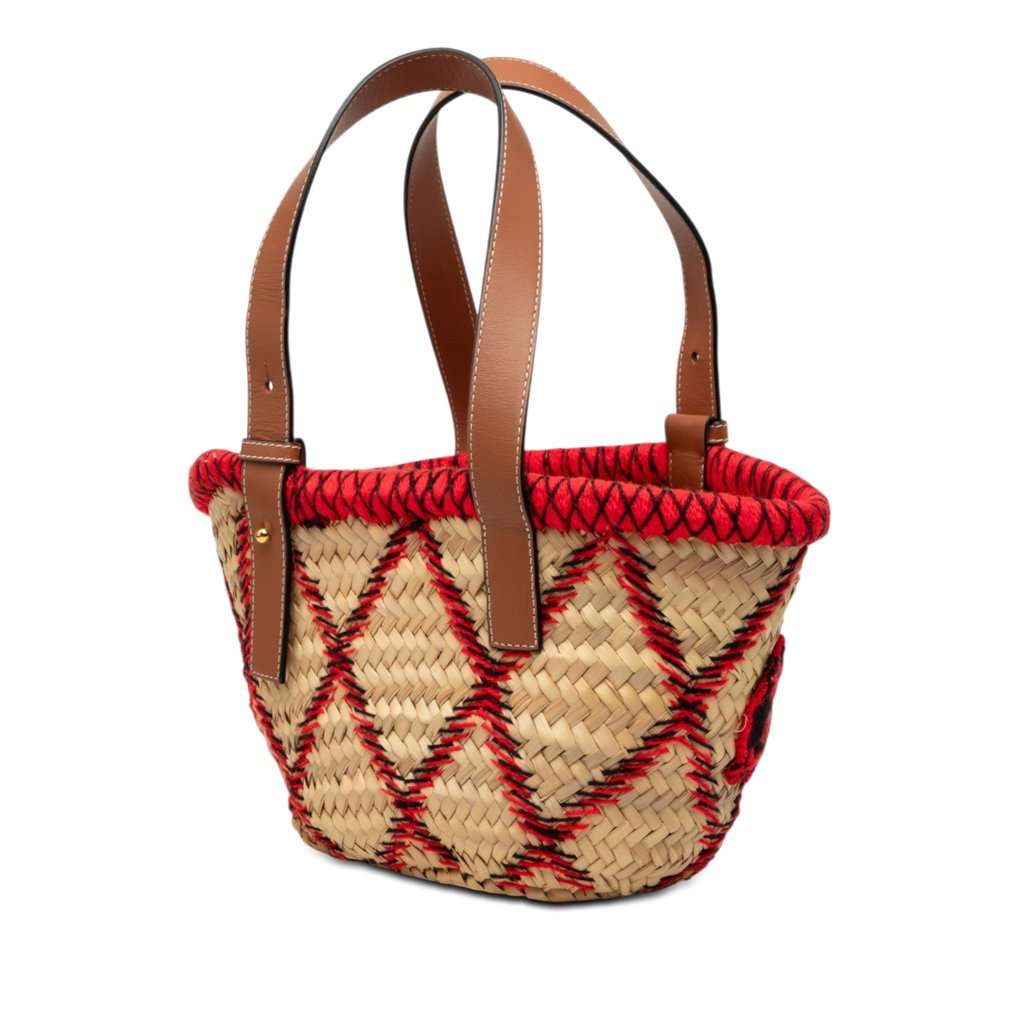 Loewe Small Raffia Animal Embroidered Basket Tote Beige Very good condition - Back View