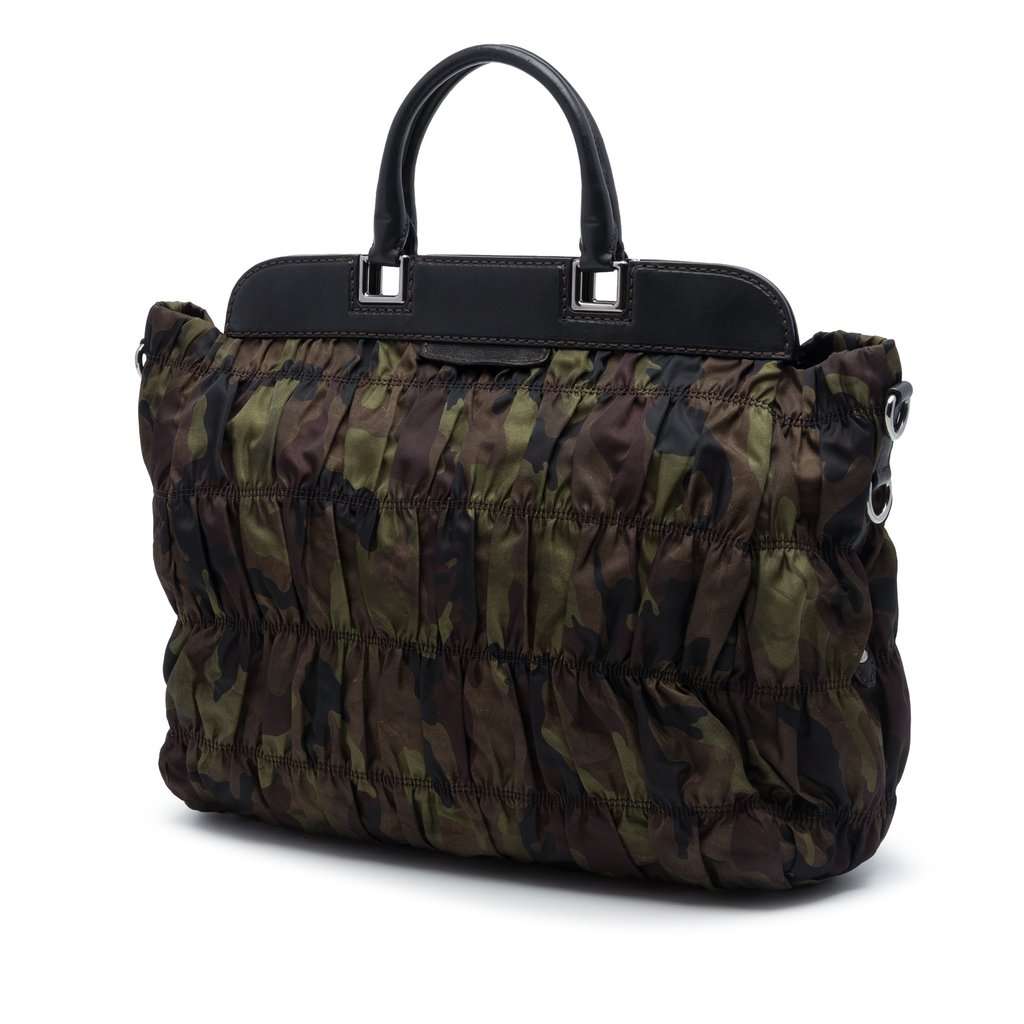 Prada Tessuto Gaufre Camouflage Frame Satchel Brown Very good condition - Back View
