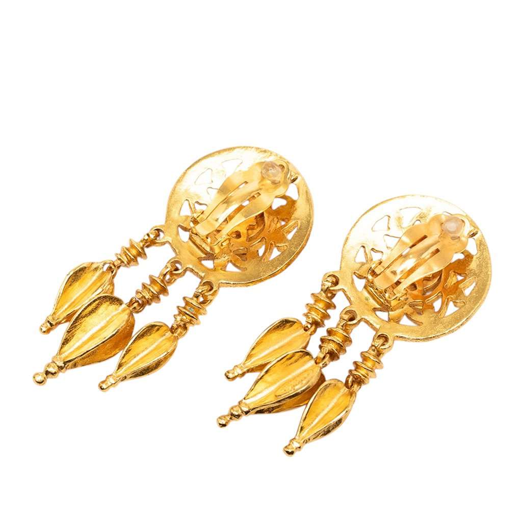 Chanel CC Gold Plated Filigree Fringe Drop Clip On Earrings Gold Metal Very good condition - Back View