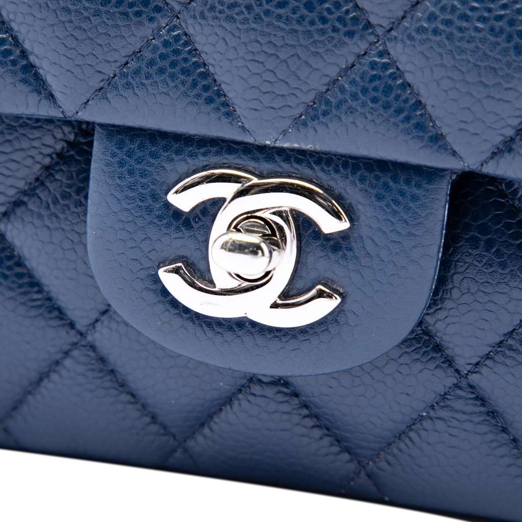 Chanel Medium Classic Caviar Double Flap Blue Leather Very good - Box View