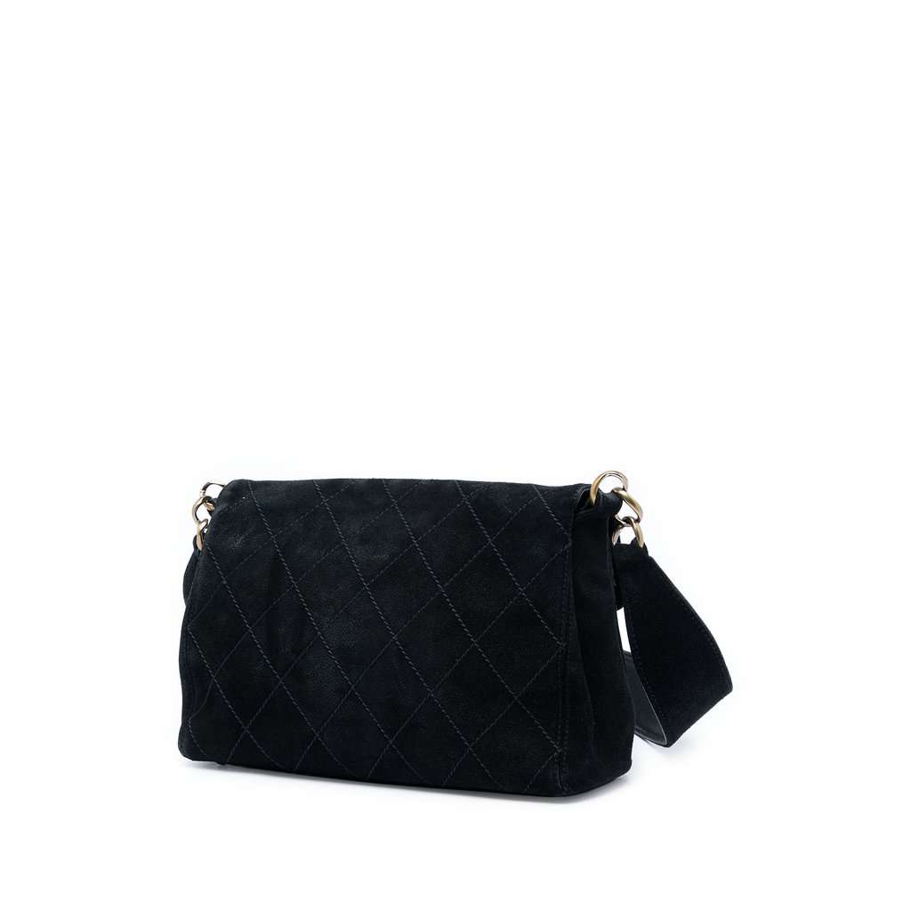 Chanel CC Quilted Suede Shoulder Bag Black Leather Very good condition - Back View