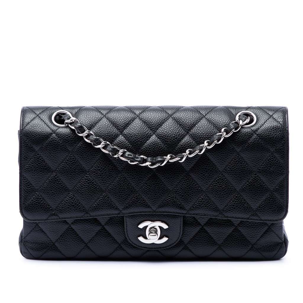 Chanel Medium Classic Caviar Double Flap Black Leather Very good condition - Front View