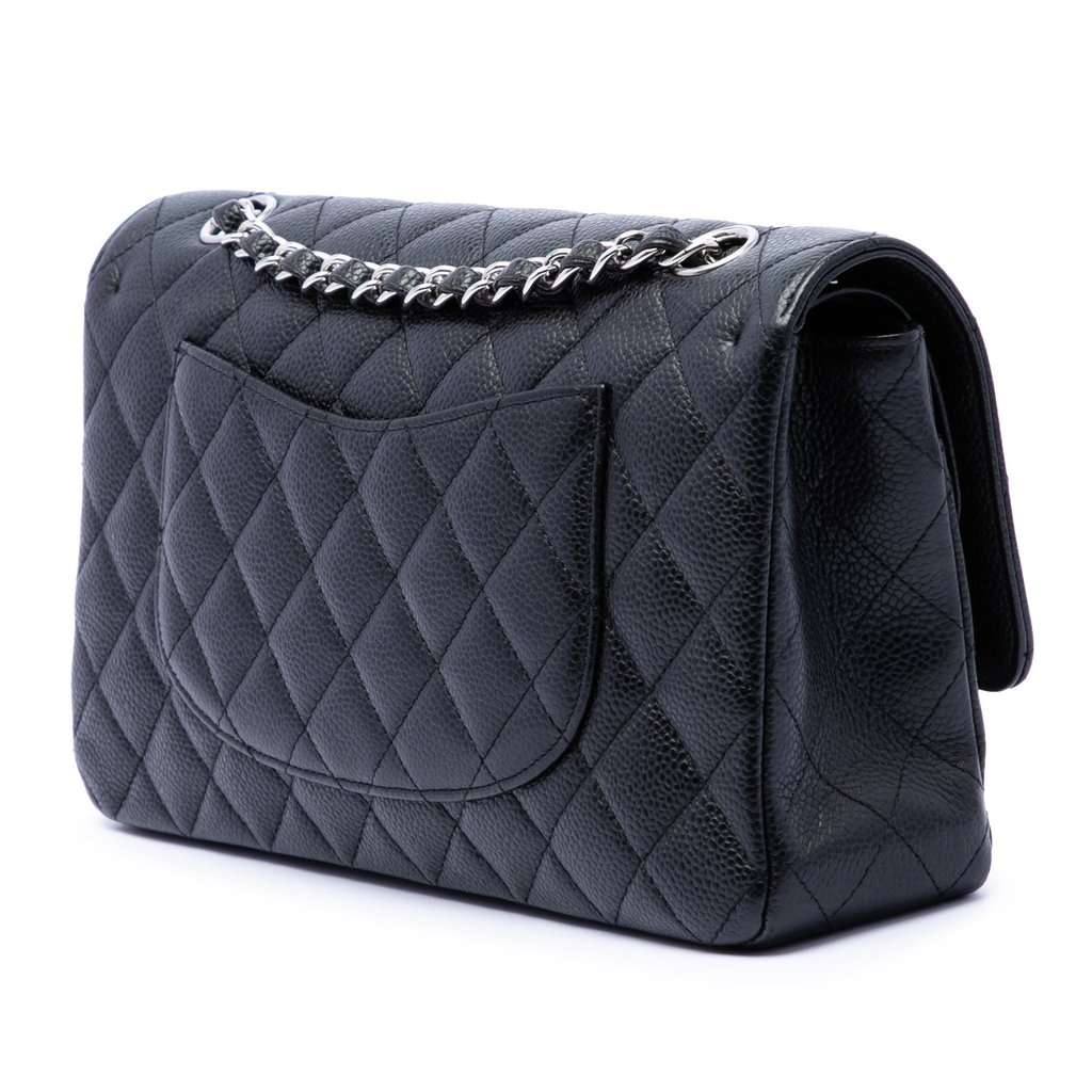 Chanel Medium Classic Caviar Double Flap Black Leather Very good condition - Back View