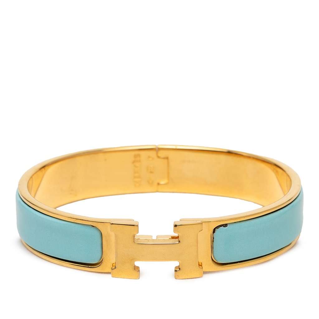 Hermès Narrow Enamel Clic H Bracelet GM Blue Very good condition - Front View
