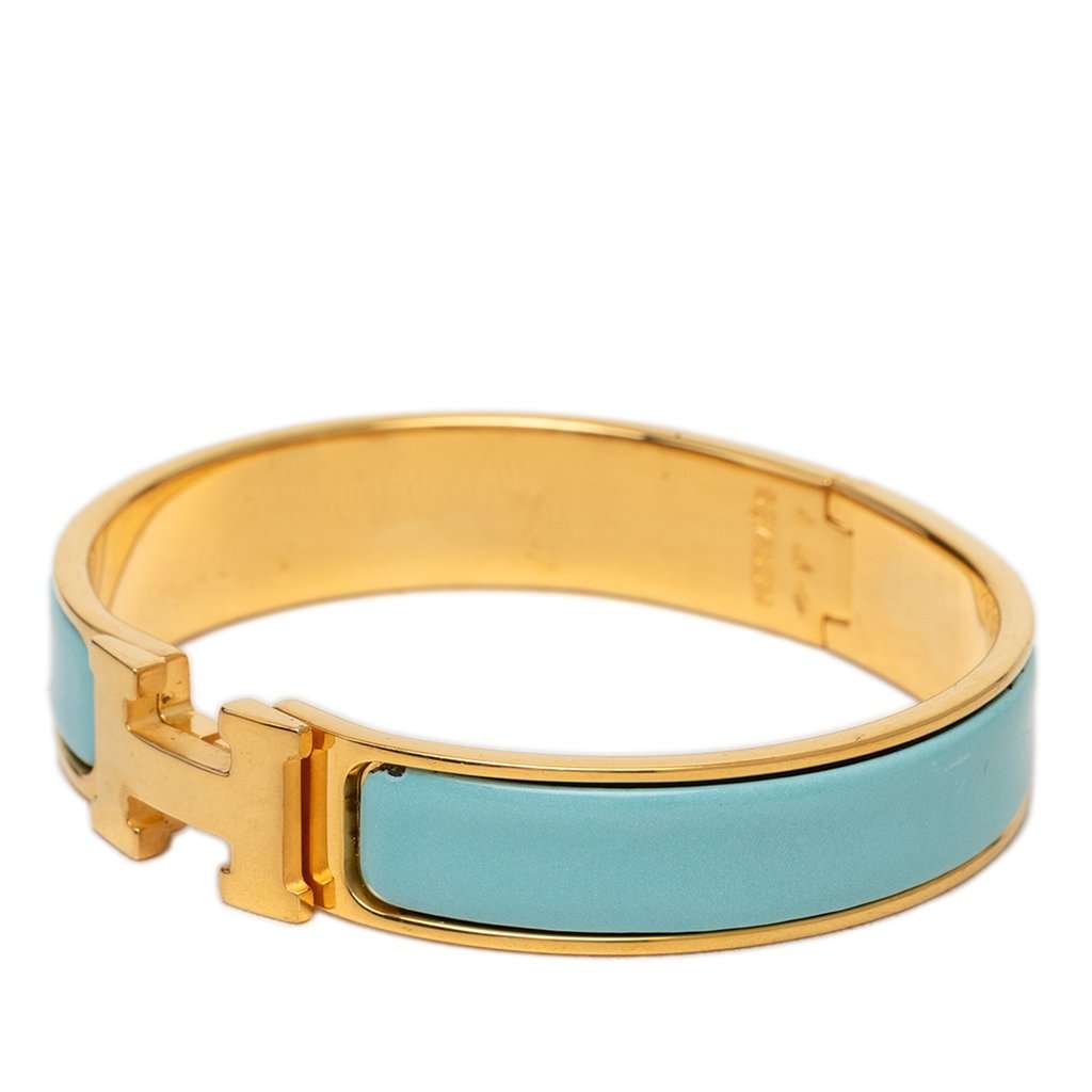 Hermès Narrow Enamel Clic H Bracelet GM Blue Very good condition - Back View