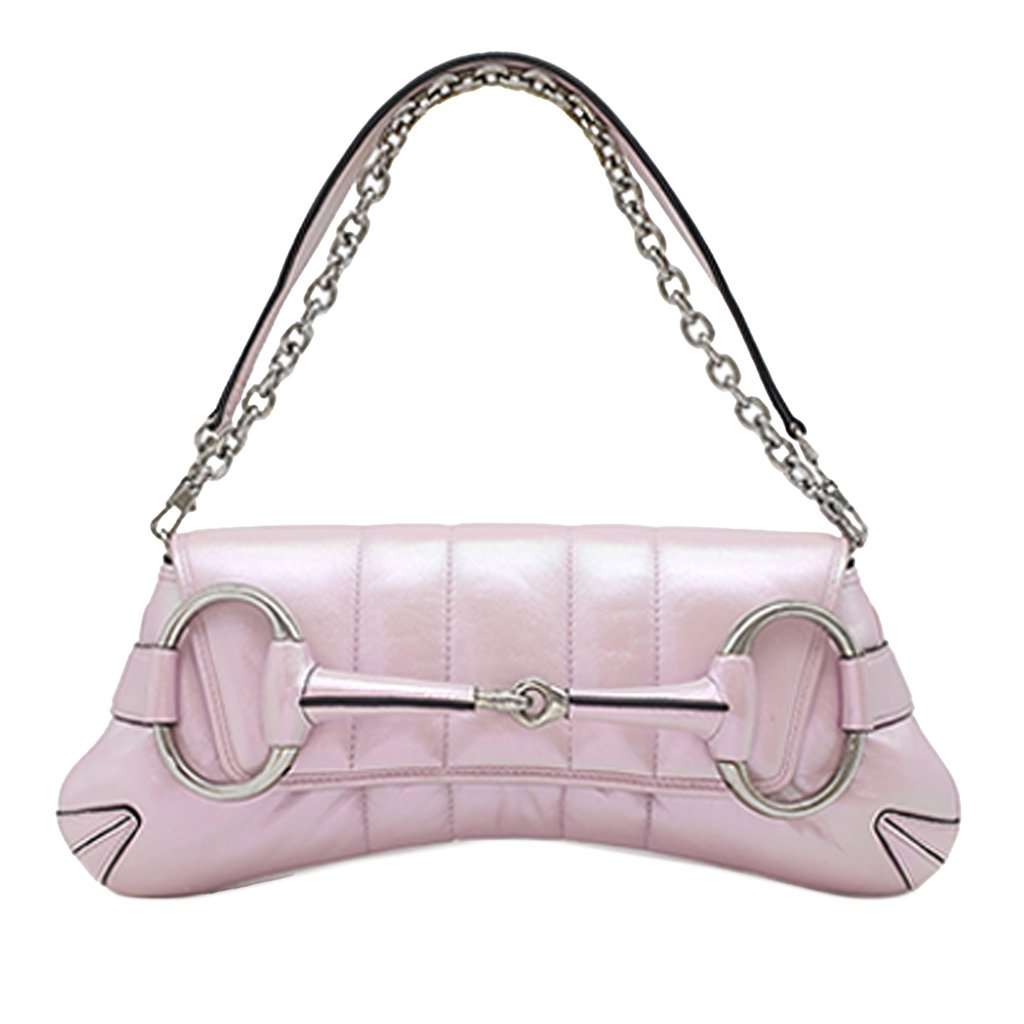 Gucci Small Iridescent Calfskin Horsebit Chain Satchel Pink Leather Very good - Front View