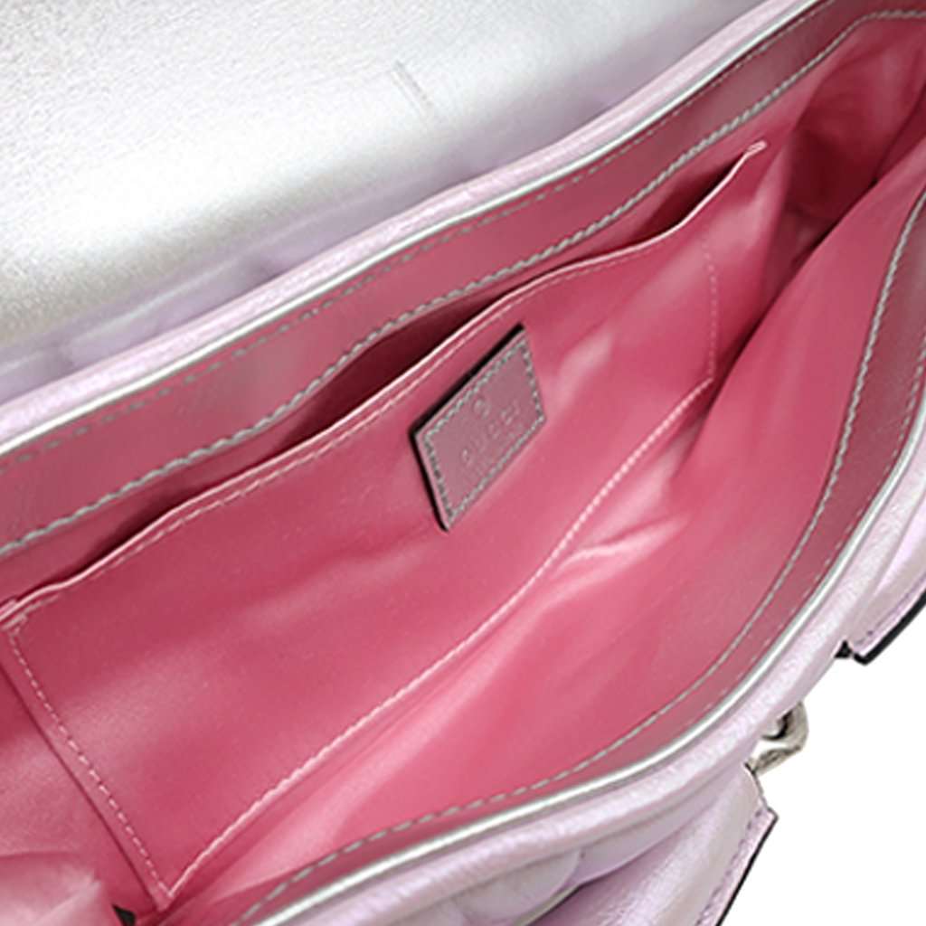 Gucci Small Iridescent Calfskin Horsebit Chain Satchel Pink Leather Very good - Model View
