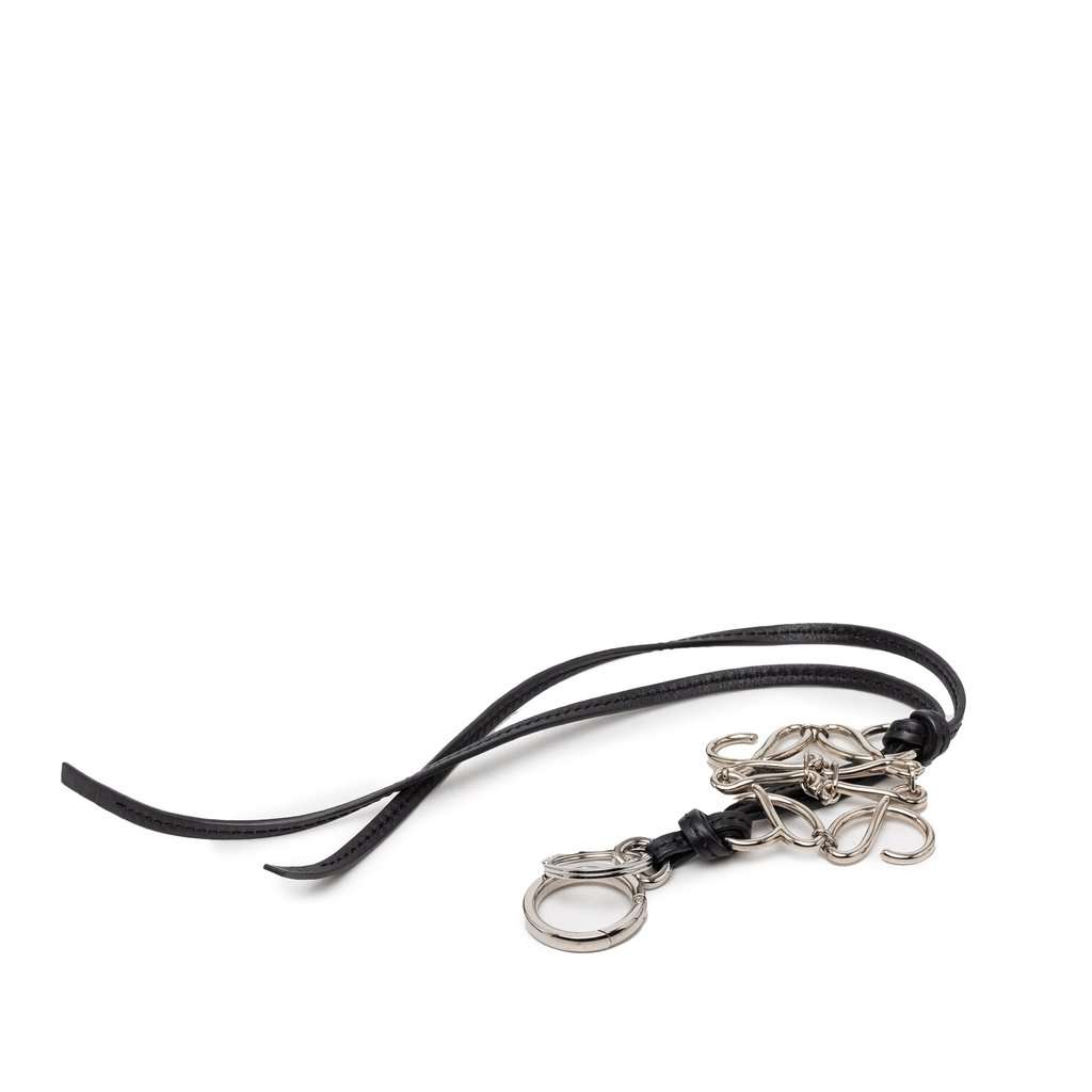 LOEWE Brass and Calfskin Anagram Key Ring and Bag Charm Black Leather Very good - Front View
