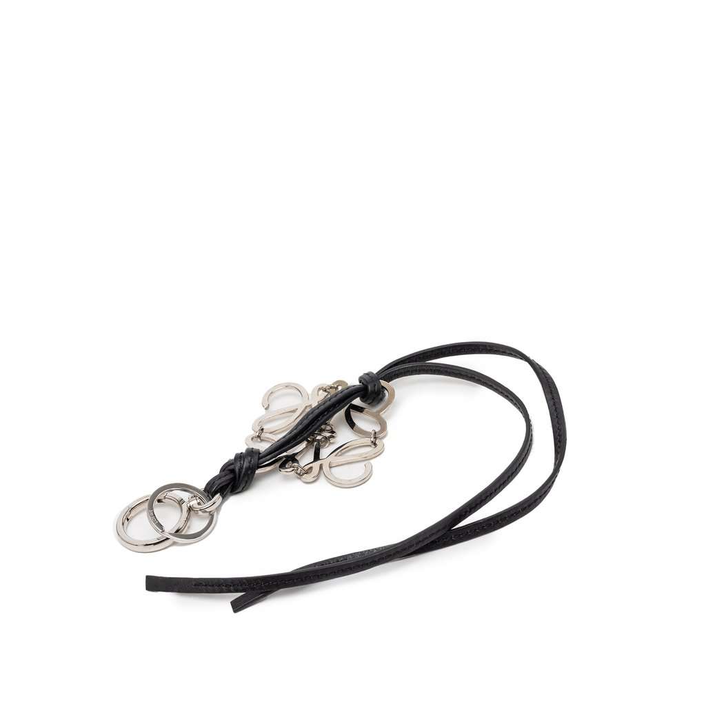 LOEWE Brass and Calfskin Anagram Key Ring and Bag Charm Black Leather Very good - Back View