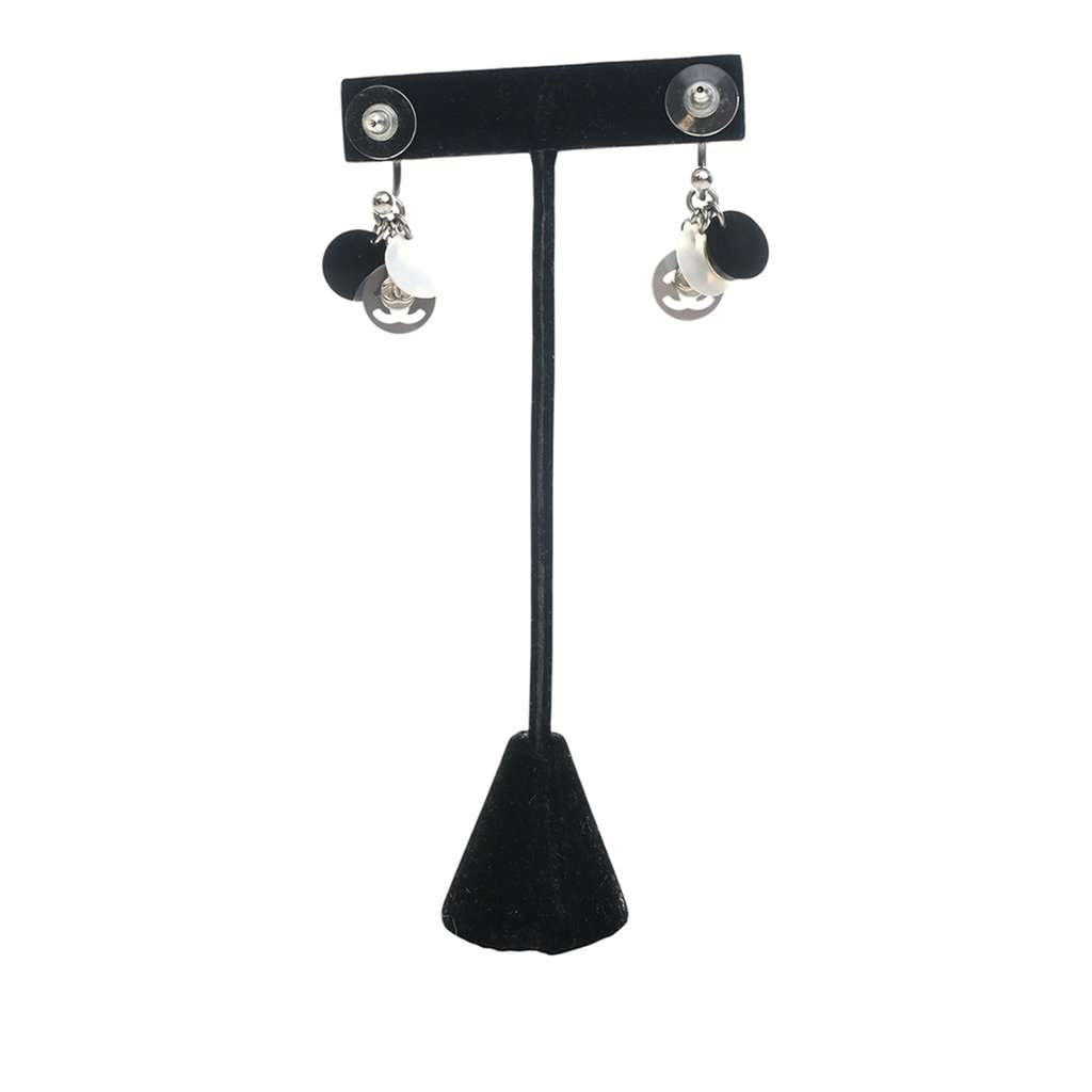 Dior CC Brass No 5 Charms Drop Push Back Earrings Silver Metal Very good condition - Back View