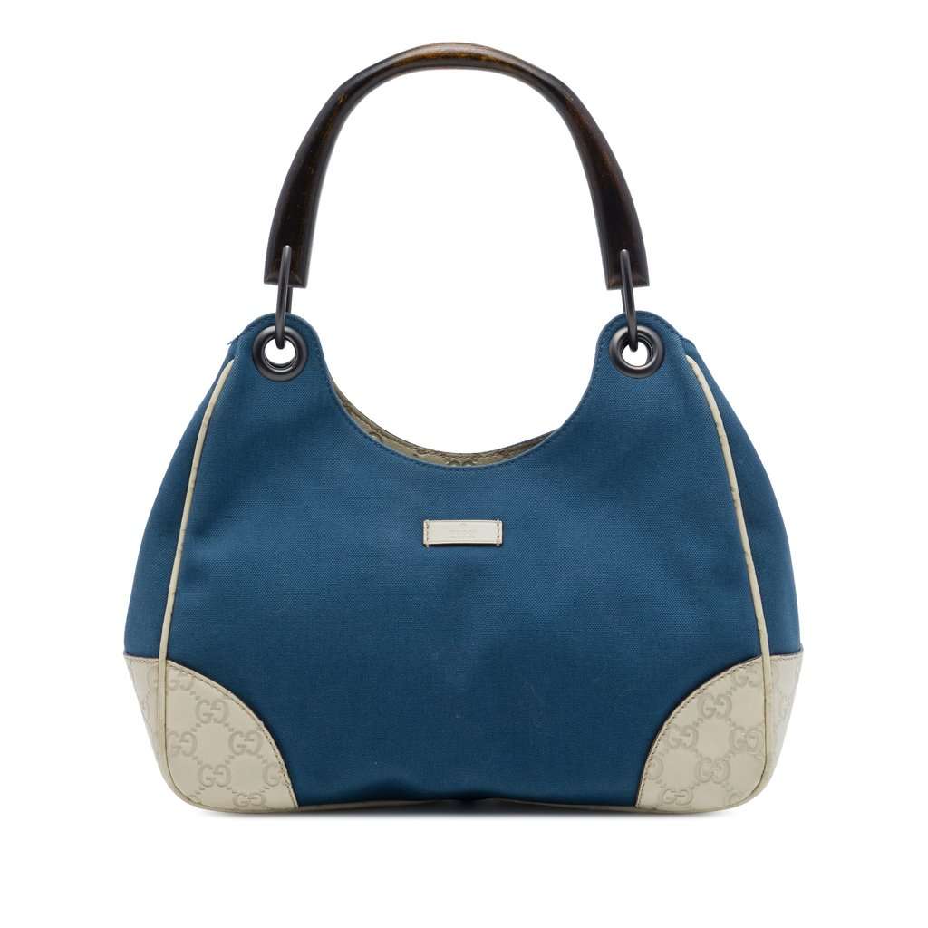 Gucci Guccissima Trimmed Canvas Colbert Shoulder Bag Blue Very good - Front View